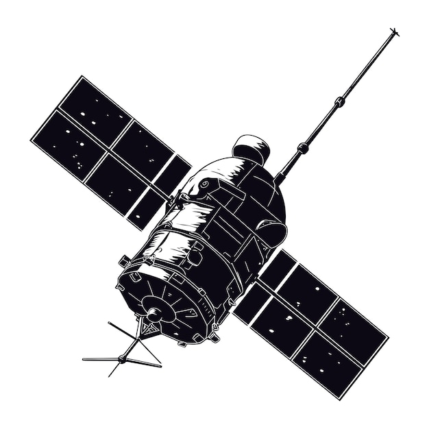 Vektor silhouette satellitenkommunikation im weltraum nur schwarze farbe