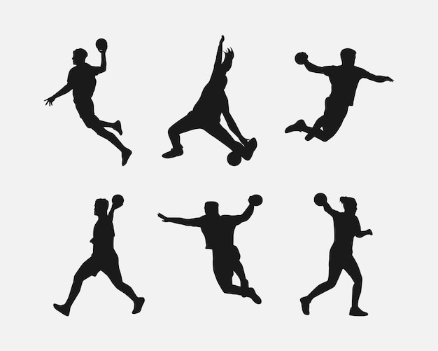 Silhouette-Satz von Handballspieler, Athlet, Sportaktivität, Wettkampf, Vektorillustration