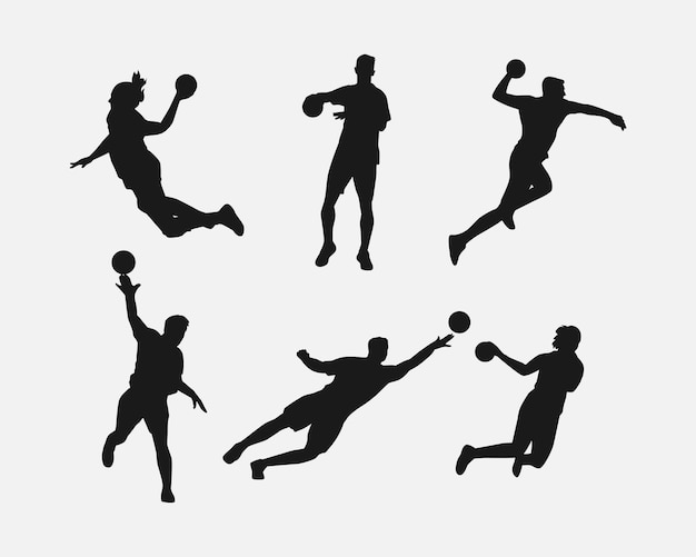 Silhouette-Satz von Handballspieler, Athlet, Sportaktivität, Wettkampf, Vektorillustration