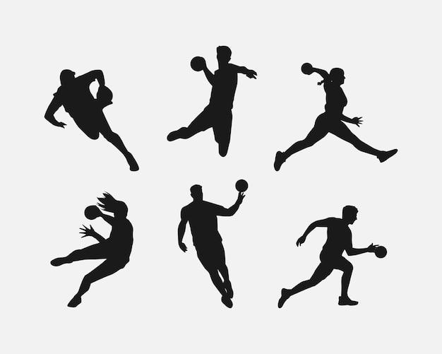 Silhouette-Satz von Handballspieler, Athlet, Sportaktivität, Wettkampf, Vektorillustration