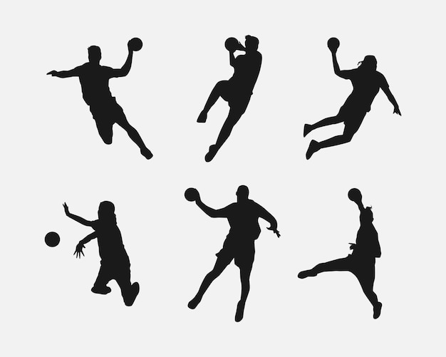 Silhouette-Satz von Handballspieler, Athlet, Sportaktivität, Wettkampf, Vektorillustration