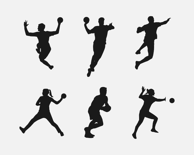 Silhouette-Satz von Handballspieler, Athlet, Sportaktivität, Wettkampf, Vektorillustration
