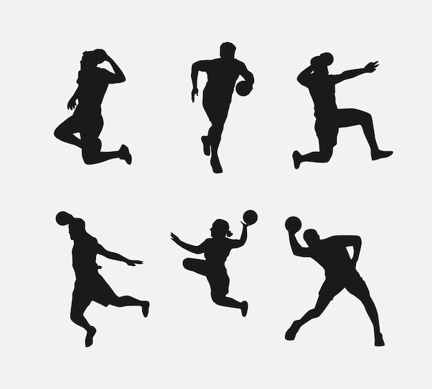 Silhouette-Satz von Handballspieler, Athlet, Sportaktivität, Wettkampf, Vektorillustration