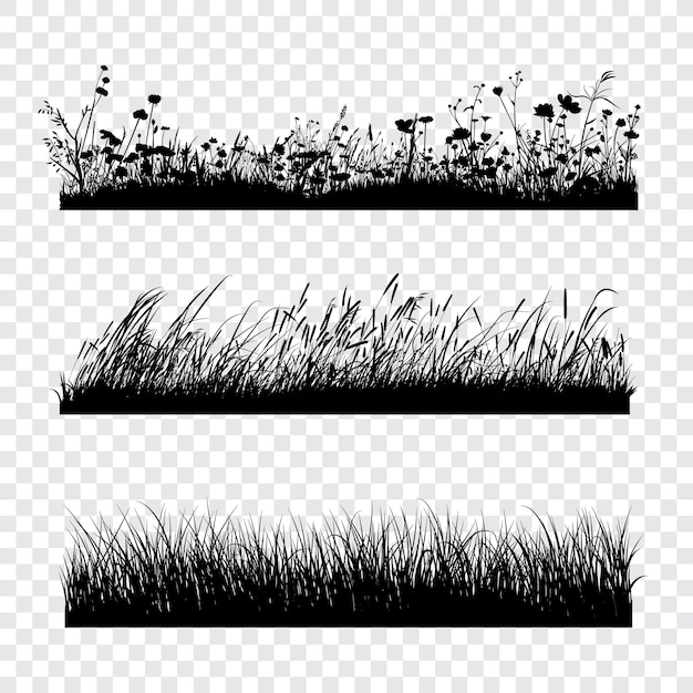 Silhouette-Set für Grasfelder und Wiesen