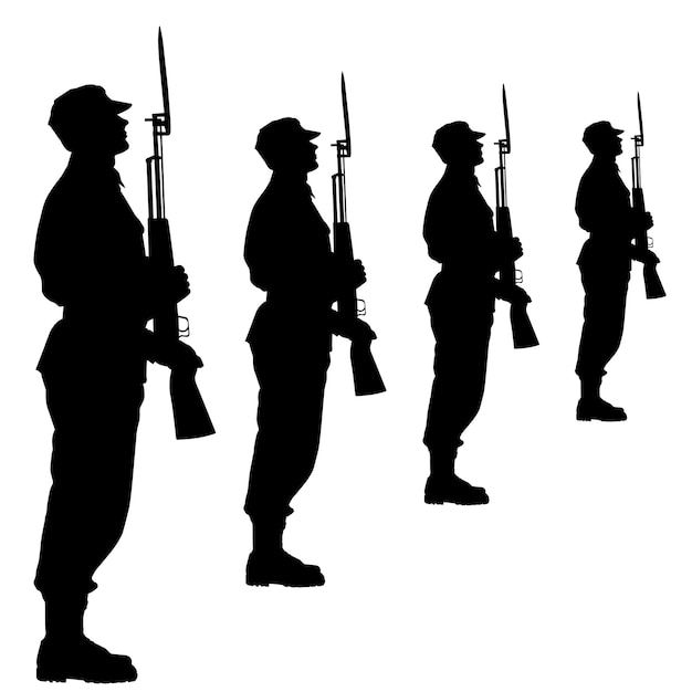 Vektor silhouette soldaten während einer militärparade vektorillustration