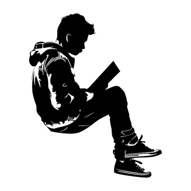 Vektor silhouette teenager liest ein buch nur schwarz