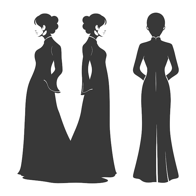 Vektor silhouette unabhängige vietnamesische frauen tragen ao dai nur schwarze farbe