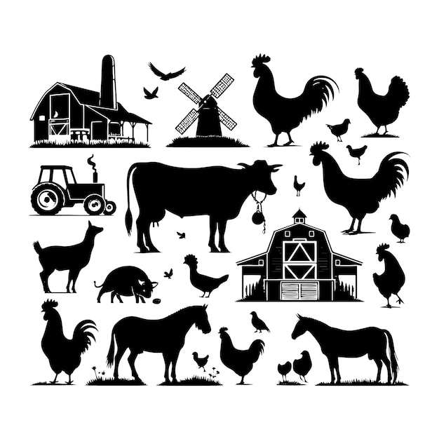 Silhouette-Vektorillustration von Nutztieren