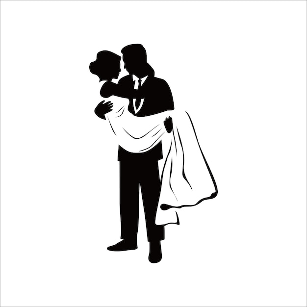 Silhouette von Braut und Bräutigam. Hochzeitspaar Zeichen und Symbol. Ehemann und Ehefrau, Vektorgrafik für