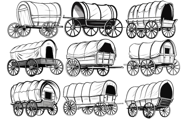 Vektor silhouette von cowboy cart covered wagon western