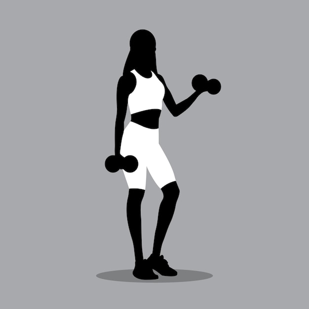 Silhouette von fitness-frauen in sportbekleidung, die stehen und mit den hanteln trainieren trainings- und sporttrainingskonzept vektorillustration