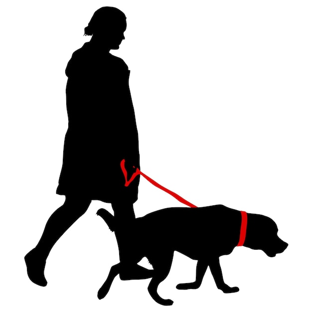 Silhouette von Frau und Hund auf weißem Hintergrund