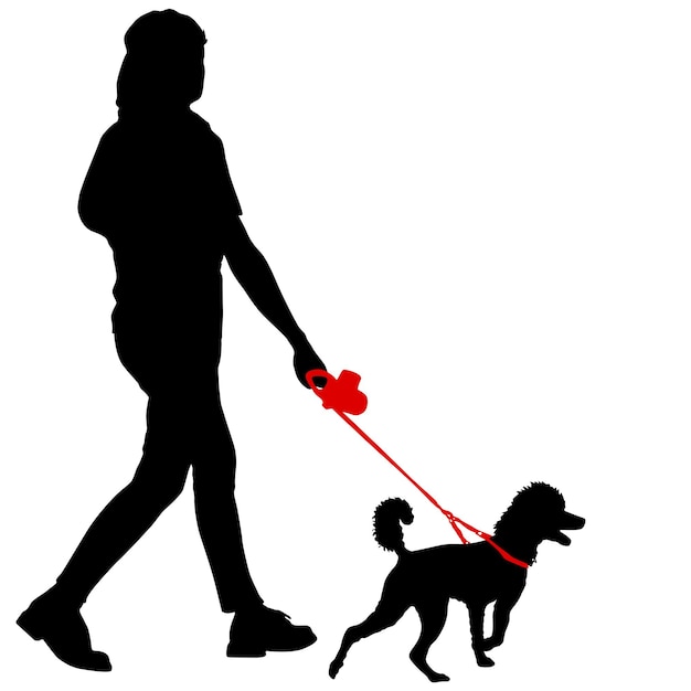 Silhouette von frau und hund auf weißem hintergrund