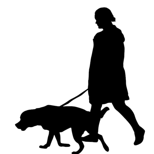 Silhouette von frau und hund auf weißem hintergrund