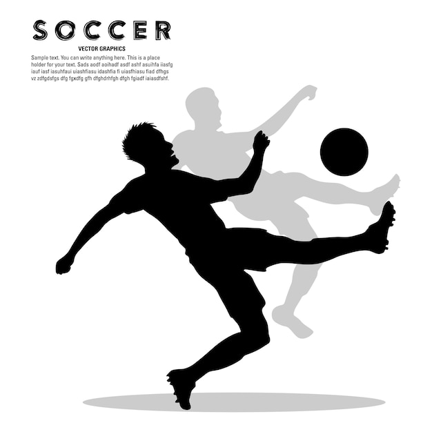 Vektor silhouette von fußballspielern, die um den ball in der luft kämpfen, isoliert auf weißem hintergrund