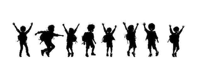 Silhouette von jungen schülern auf weißem hintergrund zurück in die schule konzept kinder vektor-illustration