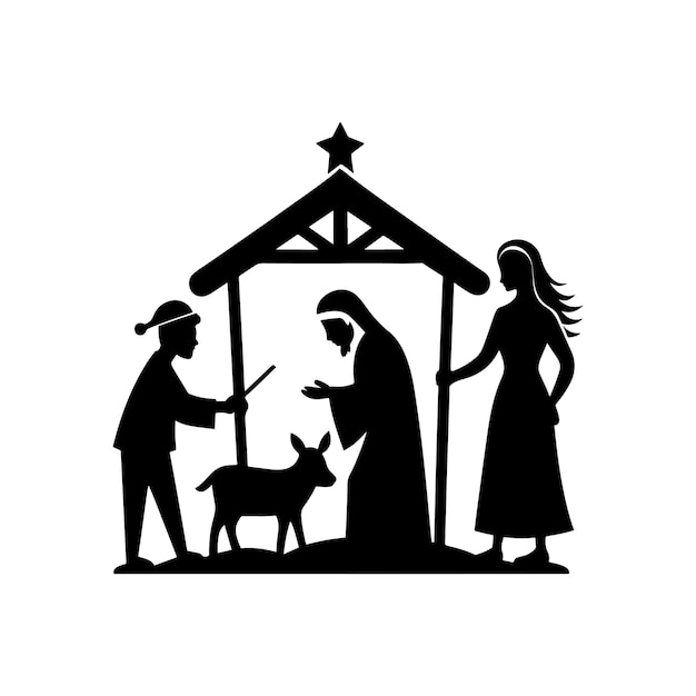 Silhouette von Maria Joseph und dem Jesuskind unter einem Stern