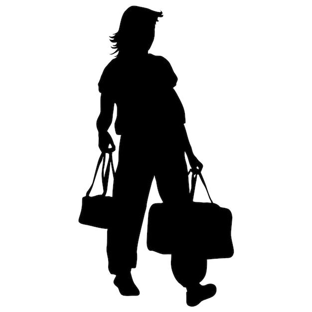 Vektor silhouette von menschen, die taschengepäck auf weißem hintergrund tragen
