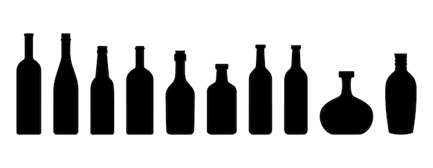 Silhouette Weinflaschen-Satzvektor