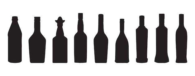 Silhouette Weinflaschen-Satzvektor