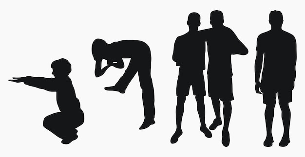 Vektor silhouetten von athleten, die sportliche übungen machen