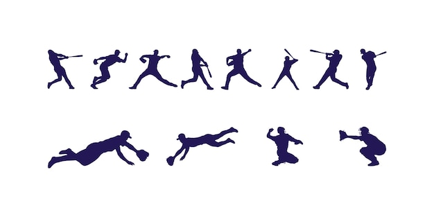 Silhouetten von Baseballspielern in verschiedenen Aktionen