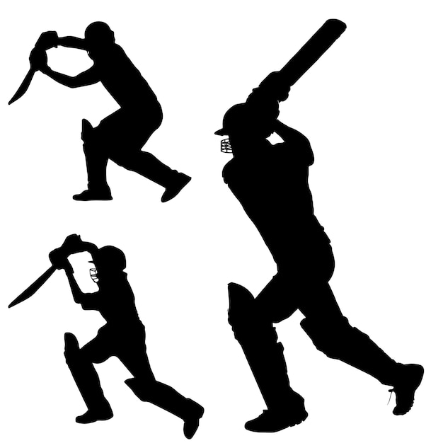 Vektor silhouetten von cricketspielern mit schläger und helm.