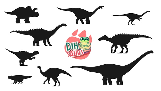 Silhouetten von dinosauriern, alten prähistorischen reptilien