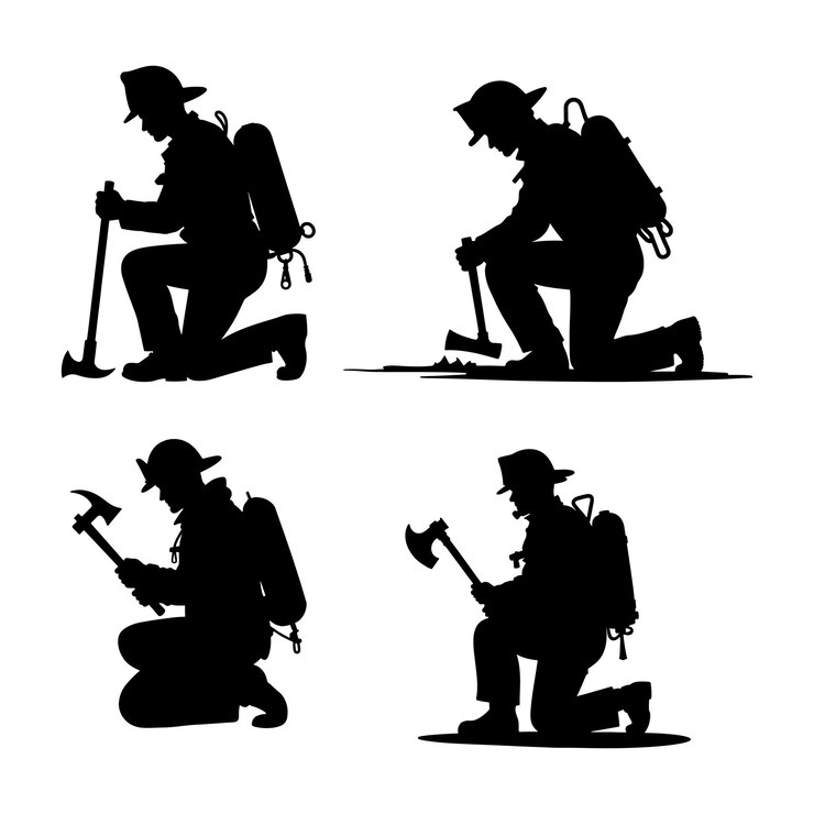 Vektor silhouetten von feuerwehrleuten