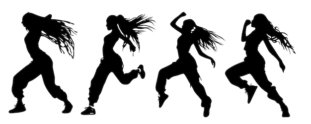 Silhouetten von frauen hip-hop-tanz hip-hop silhouette von mädchen vektor-ikonen