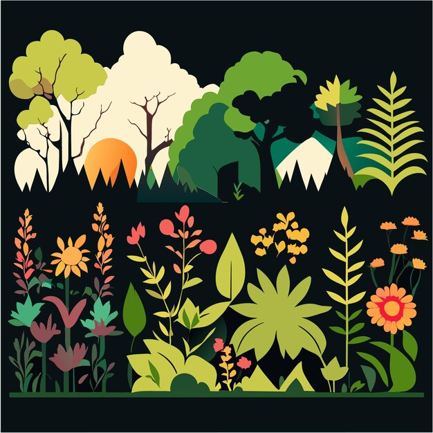 Silhouetten von gartenbau- und forstwirtschaftswundern des prachtvollen grafikdesigns