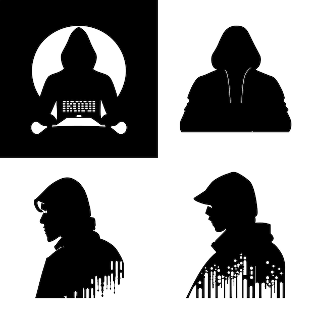 Silhouetten von Hacker Hacker schwarze Silhouette auf weißem Hintergrund