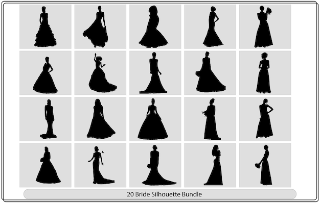 Silhouetten von hochzeit, braut und bräutigam silhouette