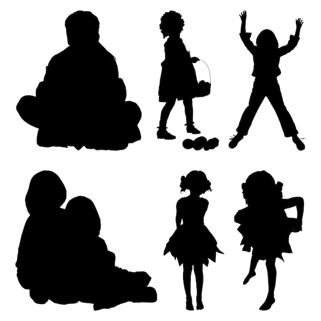 Vektor silhouetten von kindern und ein mädchen trägt ein kleid und das andere trägt ein kleid