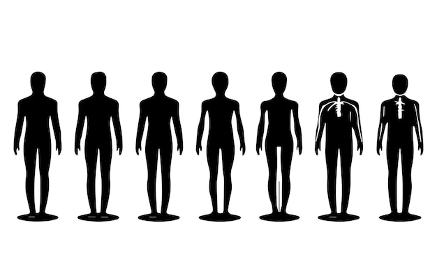Vektor silhouetten von menschen in einer reihe. schwarze menschliche vektorillustration