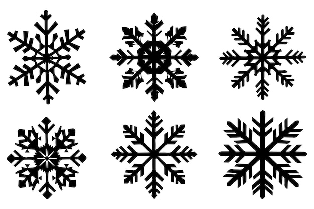 Vektor silhouetten von schneeflocken auf weißem hintergrund