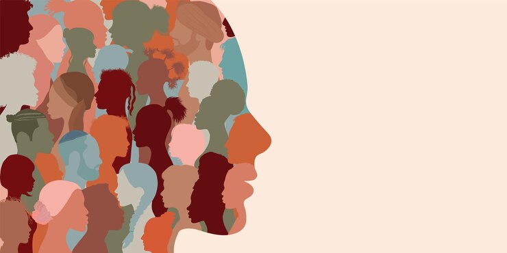 Vektor silhouettenprofil gruppe von männern und frauen unterschiedlicher kultur menschen der vielfalt