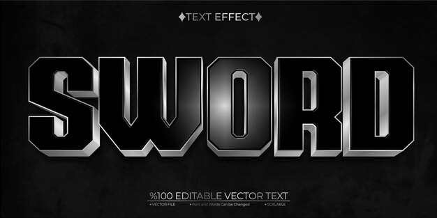 Vektor silver sword editable vector 3d-text-effekt