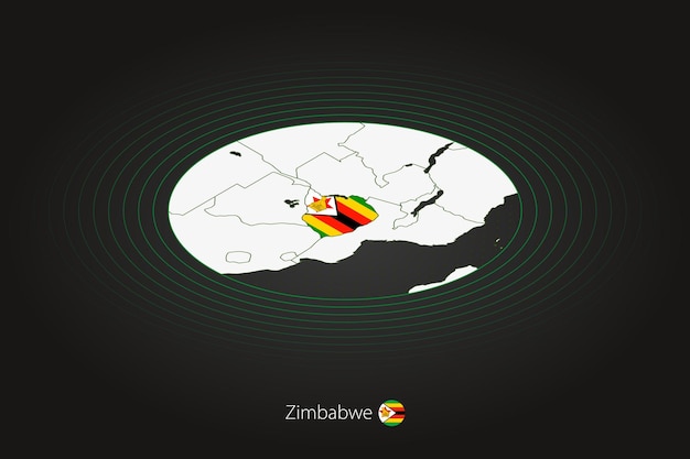Simbabwe-karte in dunkler farbe ovale karte mit nachbarländern
