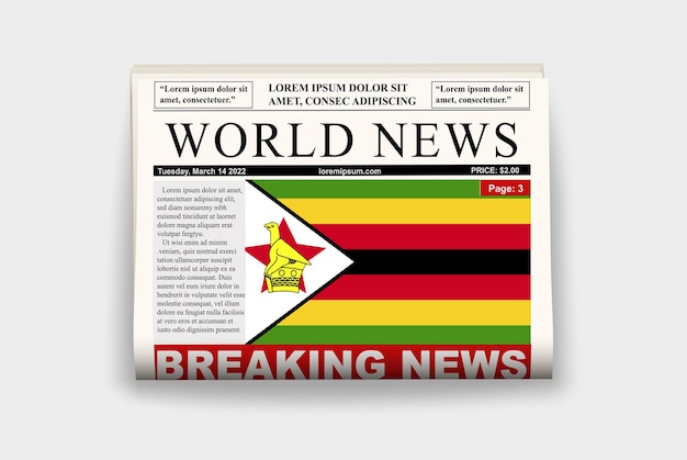 Simbabwe landeszeitung flagge aktuelle nachrichten auf newsletter news concept gazette seitenüberschrift