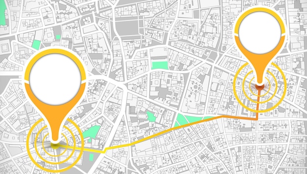 Simulierter 2-punkt-stift mit teileverbindung auf stadtplan