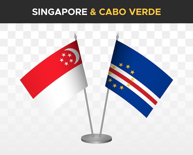 Singapur vs cabo verde kap verde tischflaggen mockup isolierte 3d-vektorillustration tischflaggen
