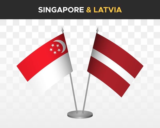 Singapur vs lettland schreibtischfahnen mockup isolierte 3d-vektorillustration tischfahnen