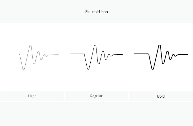 Vektor sinusoid-symbol licht-regelmäßig-und-fett-stil-design isoliert auf weißem hintergrund