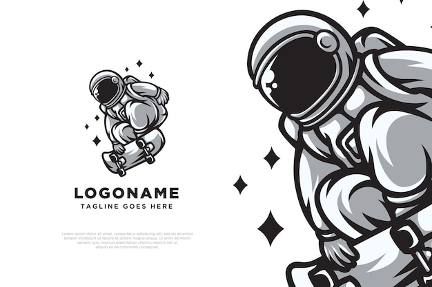 Skate astronaut logo design illustration