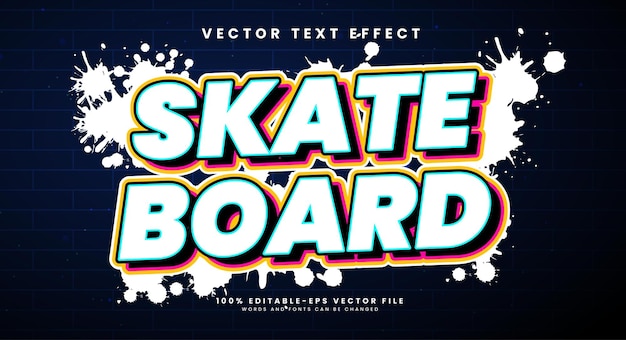 Skateboard editierbarer vektortexteffekt malen sie das textstilkonzept der wand