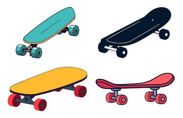 Vektor skateboard-ikonen-farbvektor-illustrationssatz skateboardsport-illustrationssatz