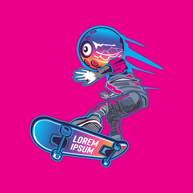 Vektor skateboardillustration mit ikonischen spielern