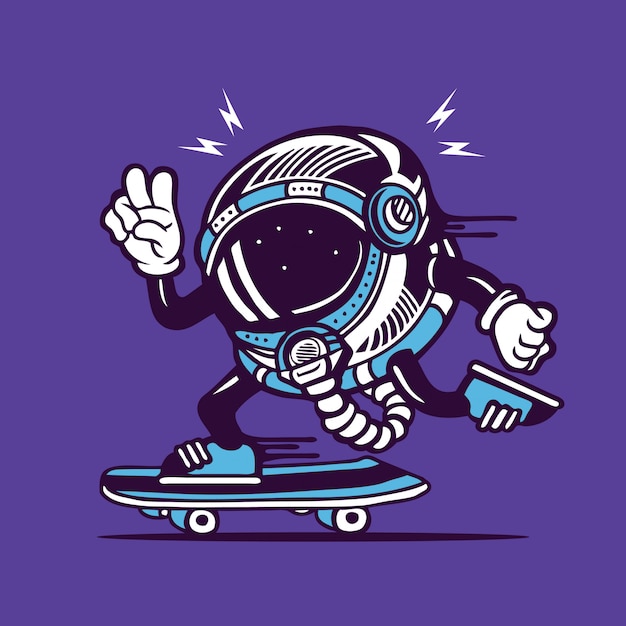 Skater astronaut cosmonaut helm skateboarding character design