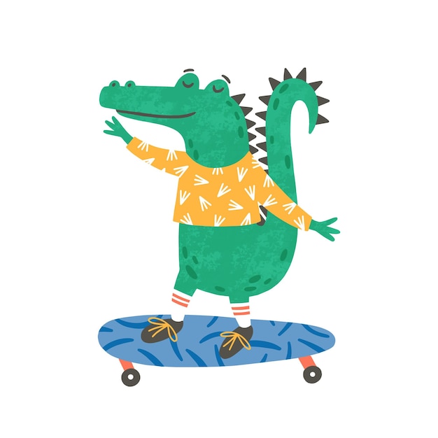 Skating kleine krokodil flache illustration